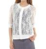 Sarah Rose Lace Sleeve Floral Print Knit Summer Cardigan with Button Front and Women's Cardigan, 5/8 See-Through U-Neck (XL, White)