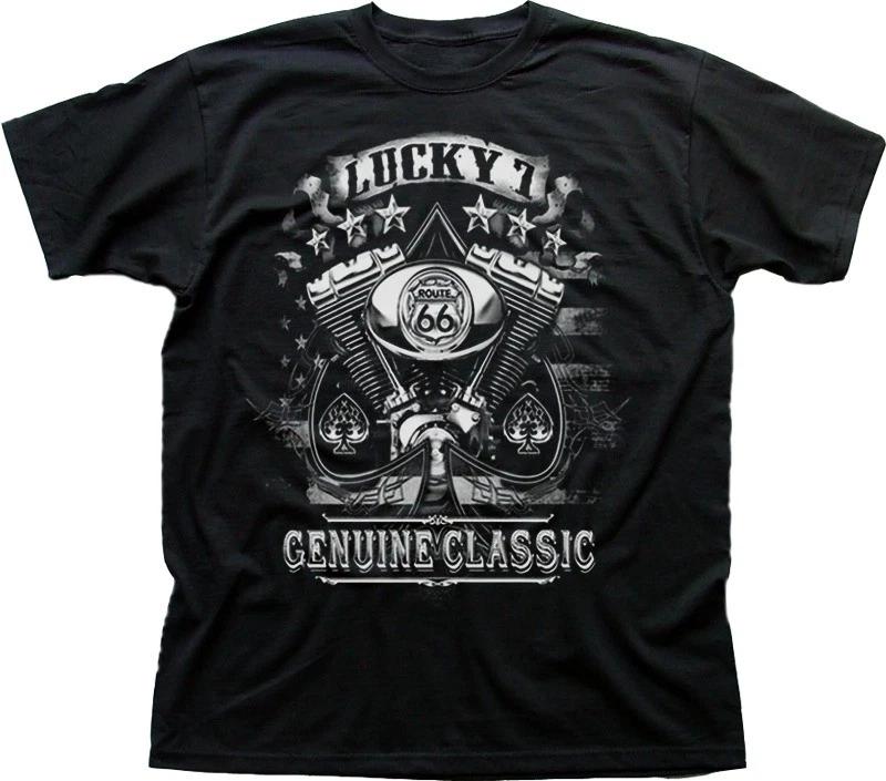 Lucky 7 Route 66 American Classic Harley twin motorcycle black t-shirt 9426 XS