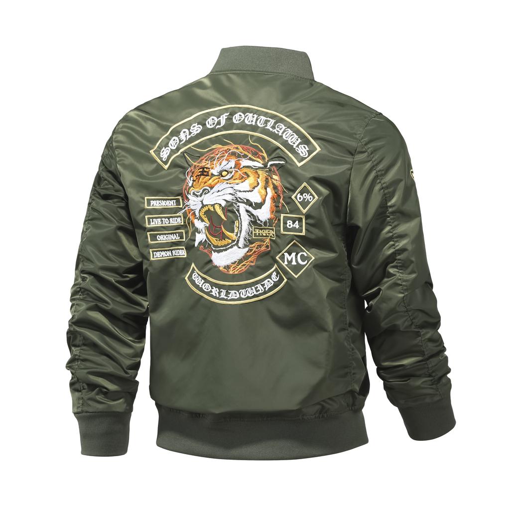 MA-1 American style work pilot jacket, men's autumn/winter thickened baseball jacket, trendy,men's tiger head embroidered jacket