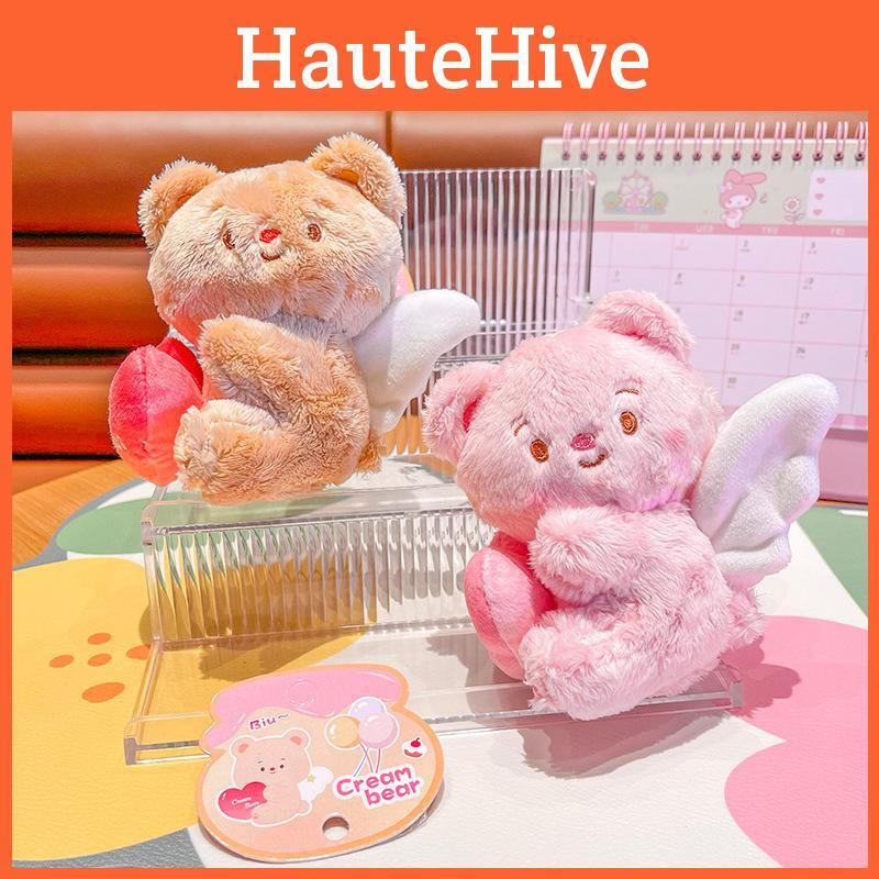 Bear Delightful Cream Plush Keychain With Stretchy Design Cute Cartoon Keyring For Fun Gifts