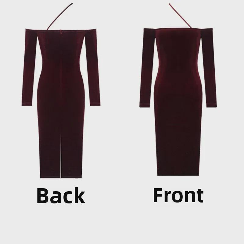 Elegant Burgundy One-Shoulder Velvet Dress, Retro-Inspired Party Skirt