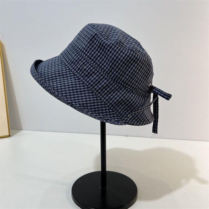 Spring and Summer Plaid Crimped Bucket Hat Women's Big Eaves Quick-drying Sunshade Sunscreen Basin Hat