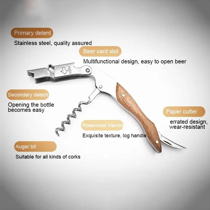 Wood Handle Corkscrew Professional Wine Opener Portable Screw Corkscrew Multifunction Beer Cap Bottle Opener Kitchen Bar Tool
