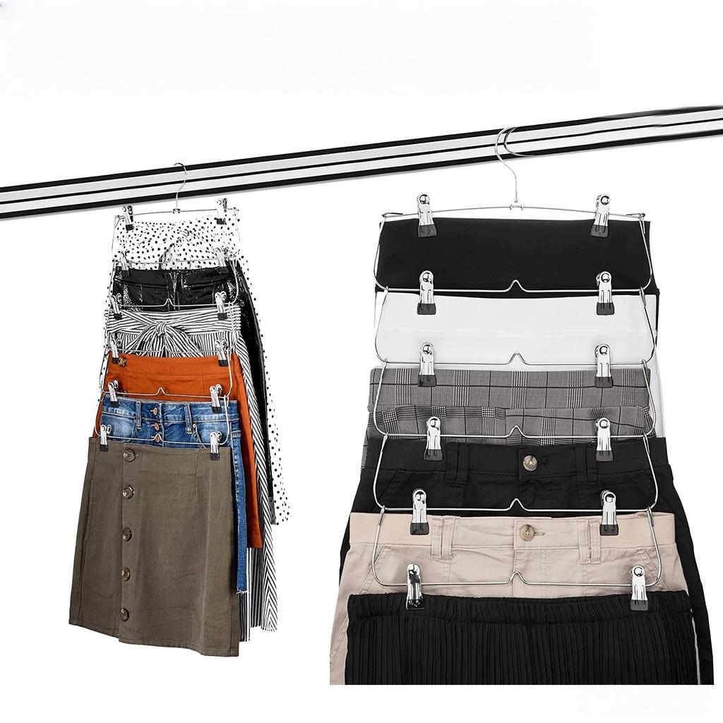 Skirt Hanges Space Saving, Pants Hangers with Clips 6 Tier,Closet Organizers and Storager,Clothes Hanger Space Saver