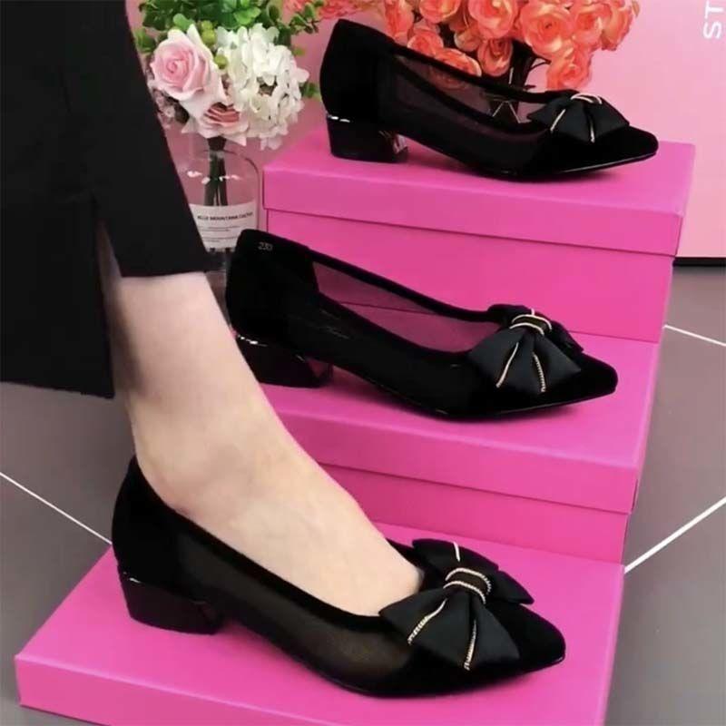 Soft leather thick heel single shoes women's spring and autumn new summer shallow mouth flat bottom women's shoes versatile matte soft surface medium