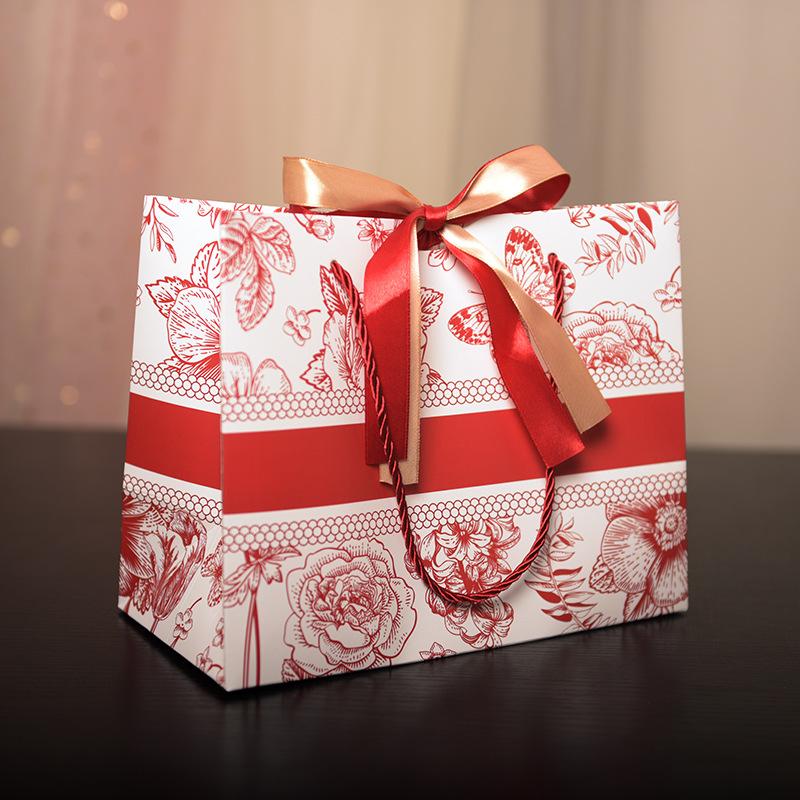 

WTEMPO Ribbon Bow Shopping Hand-carry Packaging Bags DIY Foldable Printed Universal Storage Bags Wedding Rose Paper Bags Festival Party Gift Bags 42*30*15cm*10pcs
