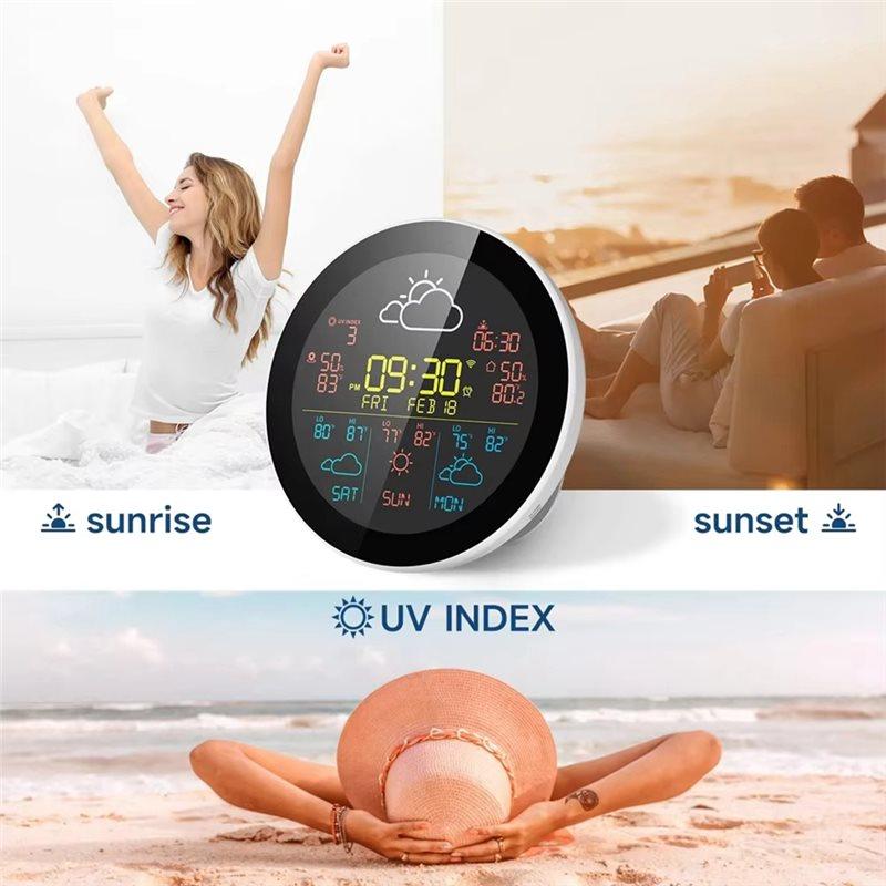 A84E-Wireless Weather Station Tuya Wifi Weather Clock Thermometer Hygrometer LCD Display With Alarm Function