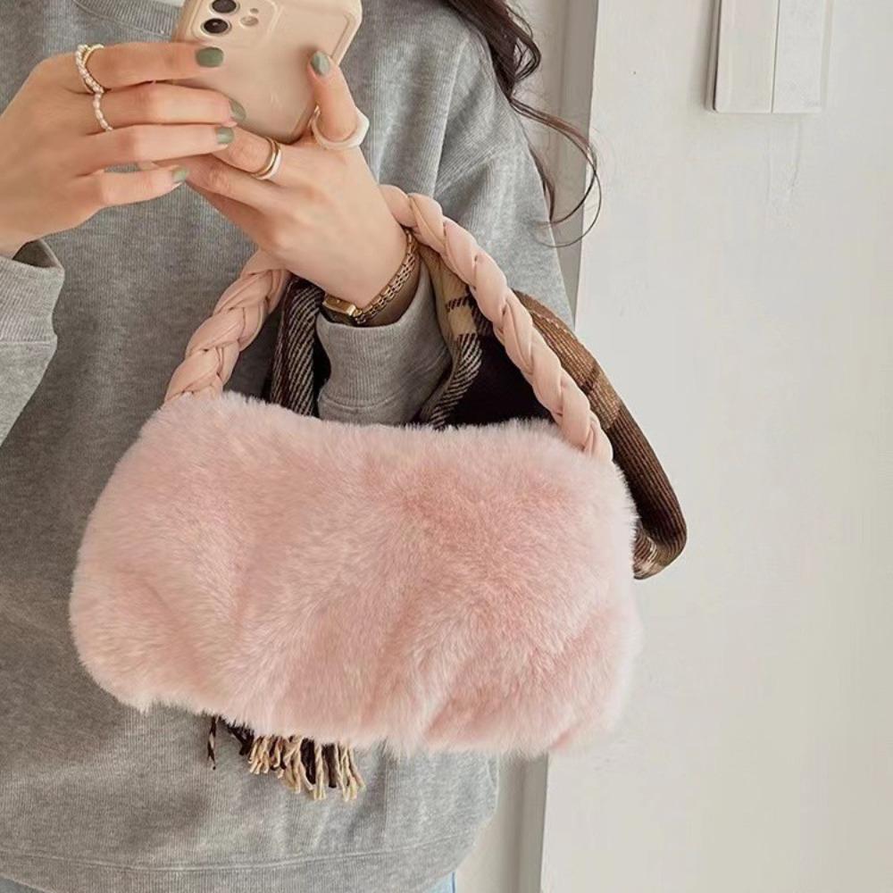 Autumn and winter niche design wool bag portable commuter bag women's 2023 new high-end plush shoulder armpit bag