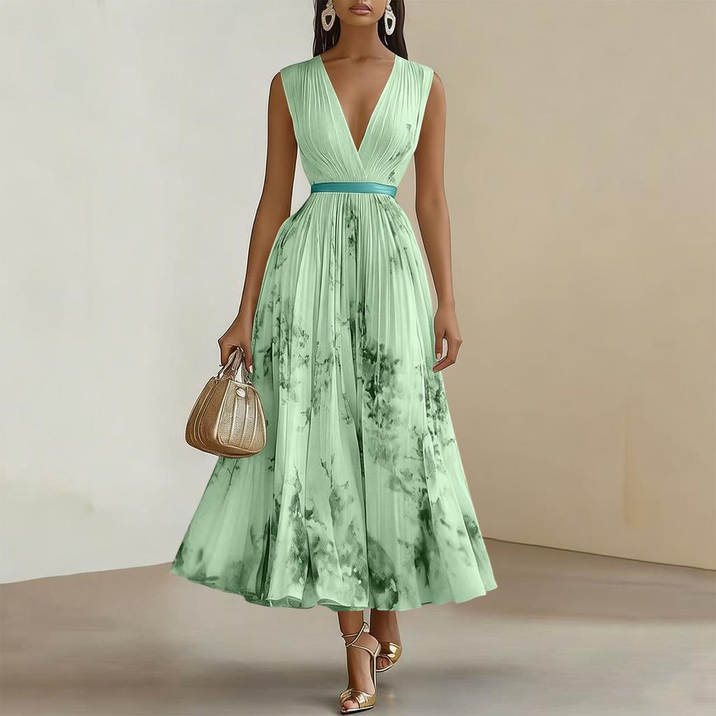Women's Sleeveless Flower Printed Holiday Dress