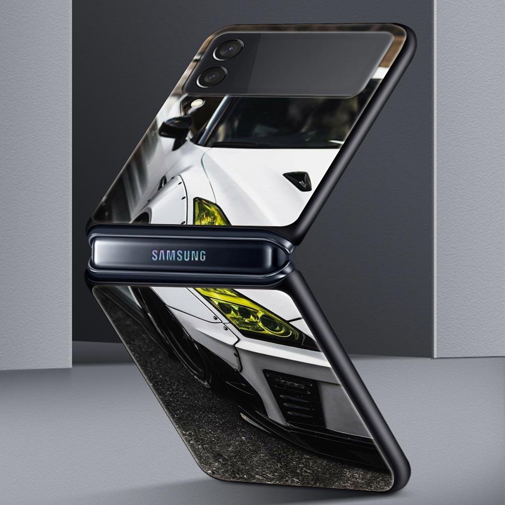 For Samsung Galaxy Z Flip 3 4 5 Hard Black Folding PC Phone Case Blue Red JDM Sport Car Luxury For Samsung Z Flip3 Back Cover