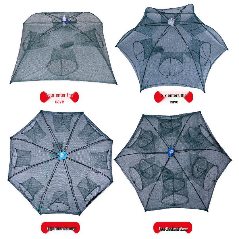 Automatic Shrimp and Eel Trap: Bottom-Dumping Fishing Net Cage with Umbrella Design