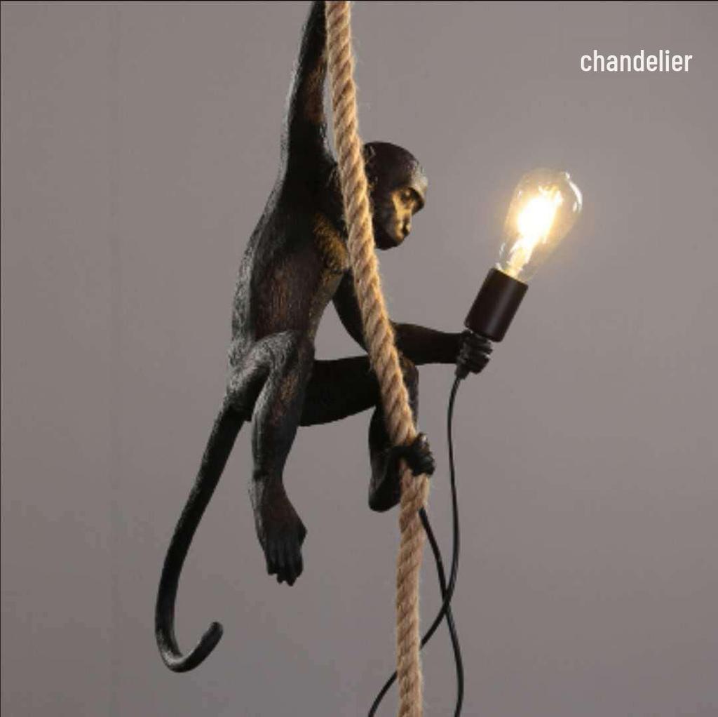 Industrial Style Monkey Lamp: Creative Hemp Rope Pendant for Restaurant, Kids' Room, or Store Display