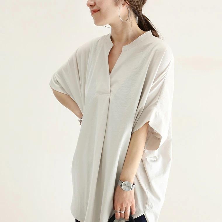 Japanese Style Summer V Neck Loose Solid Color Shirt 6 Colors