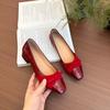 Gentle bow thick heel single shoes women's new square head color matching grandma ladyshoes