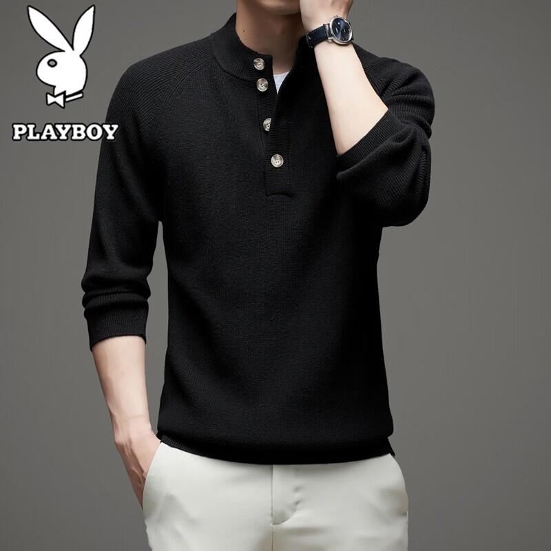 PLAYBOY Men's Semi-High Collar Knit Pullover Sweater