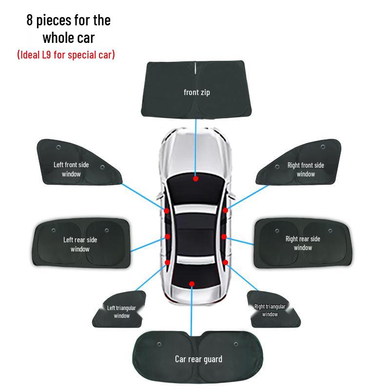 Ideal L9 Opaque Car Window Sunshade: Sun Protection, Heat Insulation, Privacy Curtains for Camping.