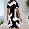 Women Plus Size Round Neck Short Sleeve Black White Printed A Line Dress