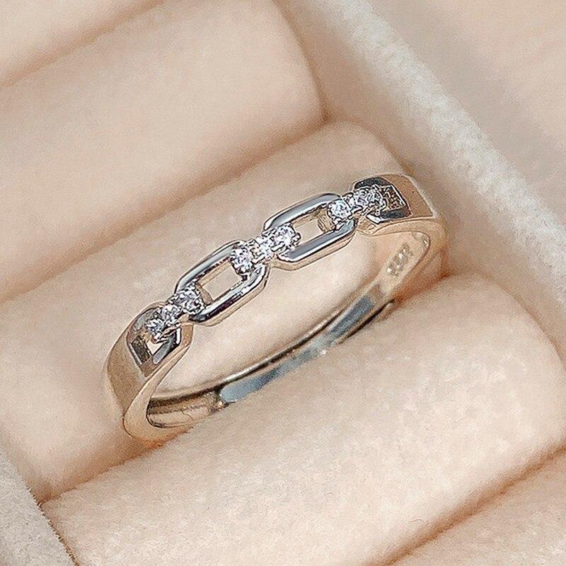 Huitan Hochwertiger silberfarbener Fingerring für Liebhaber, einfache, stilvolle Kettenbänder, Paargeschenk, Frauen- und Männerringe, trendiger Schmuck