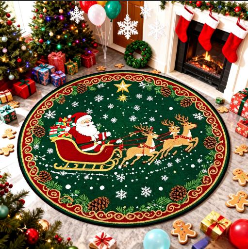 Christmas Tree Pattern Rugs for Bedroom Round Living Room Decoration Red Carpet Soft Study Floor Mat Washable Home Anti-slip Rug