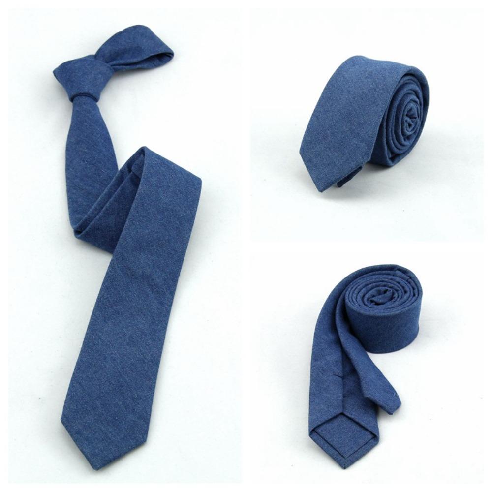 Solid Color Jean Fabric Tie Adjustable Retro Cravat Simple Denim Men Necktie  Business