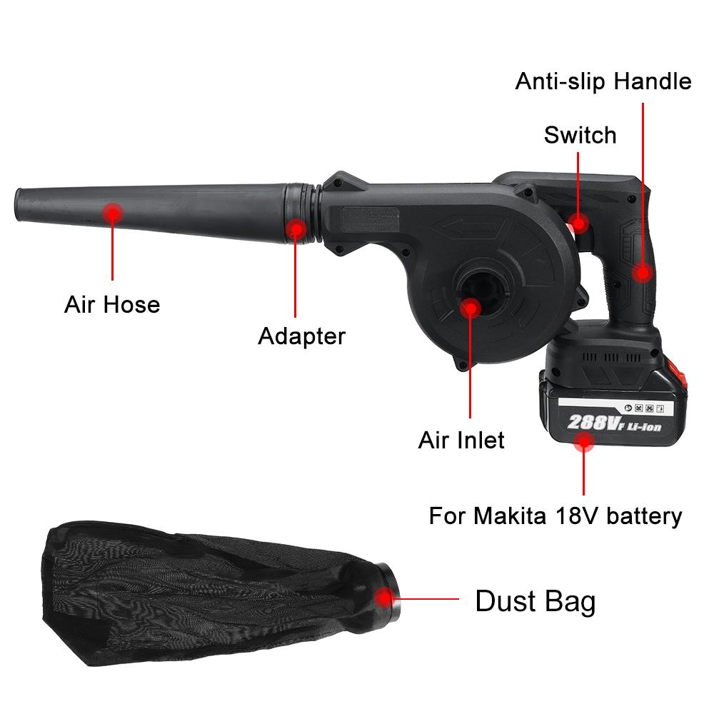 880W 2-In-1 18.9x8.3in Blowing and Suction Leaf Dust Collector Cordless Electric Air Blower Vacuum Cleannig Blower