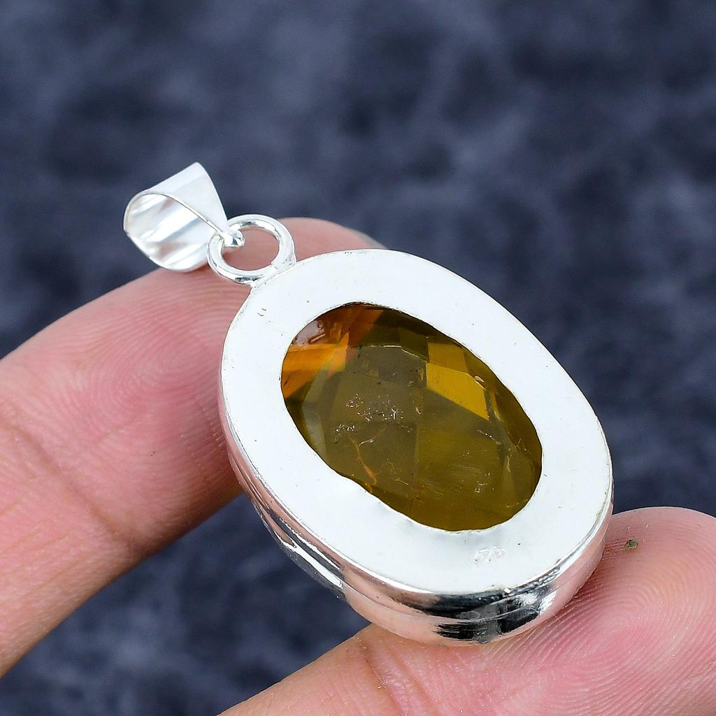 Citrine Gemstone Handmade 925 Sterling Silver Jewelry Pendant 1.85" M-3243