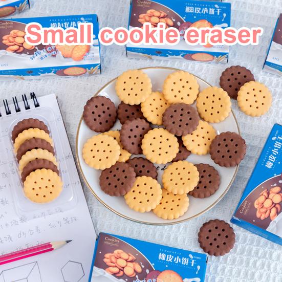 6Pcs Student Eraser Soft Rubber Biscuit-Shaped Erasers Decorative Wavy Edge Eraser Back to School Stationery