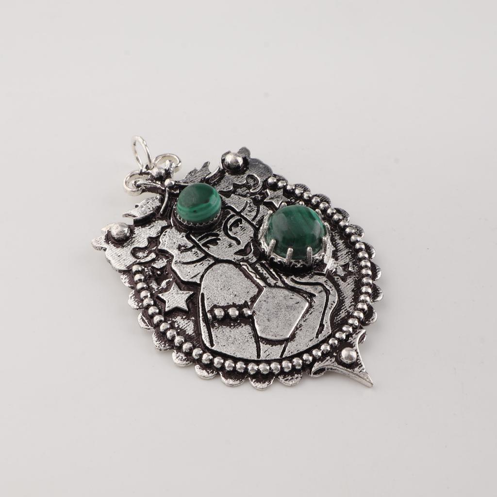Natural Malachite Gemstone 925 Sterling Silver Jewelry Partywear Pendant 1.9" For Women CP-44-27