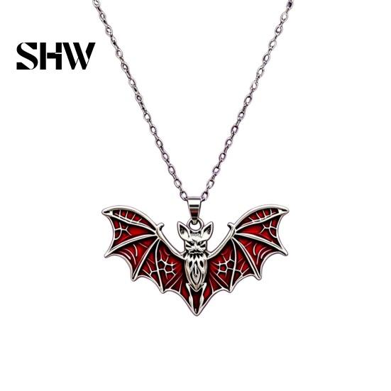 Fashionable Halloween Jewelry Sets Gothic Bat Accessory, Vintage Punk Necklace, Viking Detailed Wing Style Dangle Drop Earrings for Cosplay
