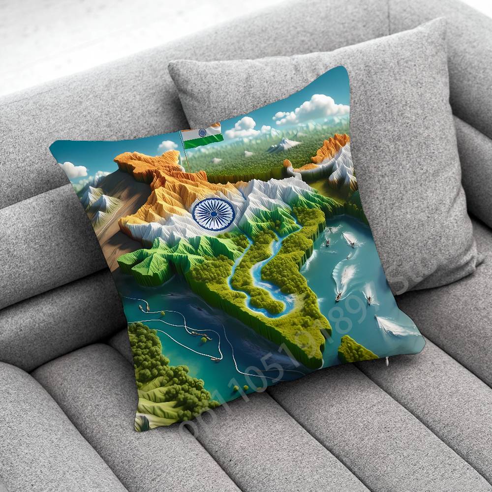 India Indian National Emble Flag Map Throw Pillow Case For 50cm 30cm 55cm 45cm 40cm Square Bed Pillowcase Cover