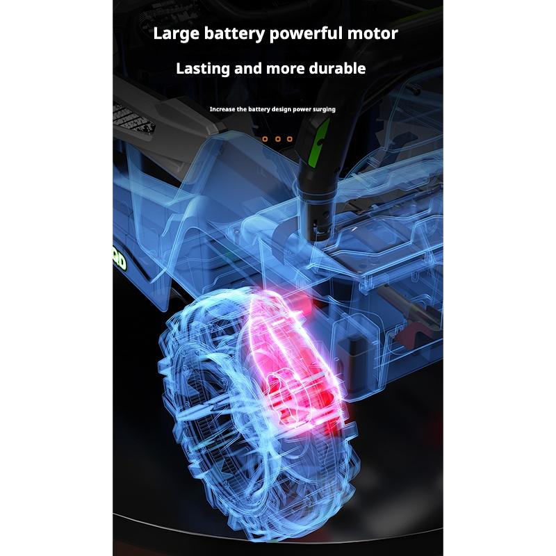 Çocuklar için elektrikli dört tekerlekli arazi uzaktan kumandalı çift sürüşlü oyuncak bebek arabası Bluetooth Müzik LED Işıkları 3 mod