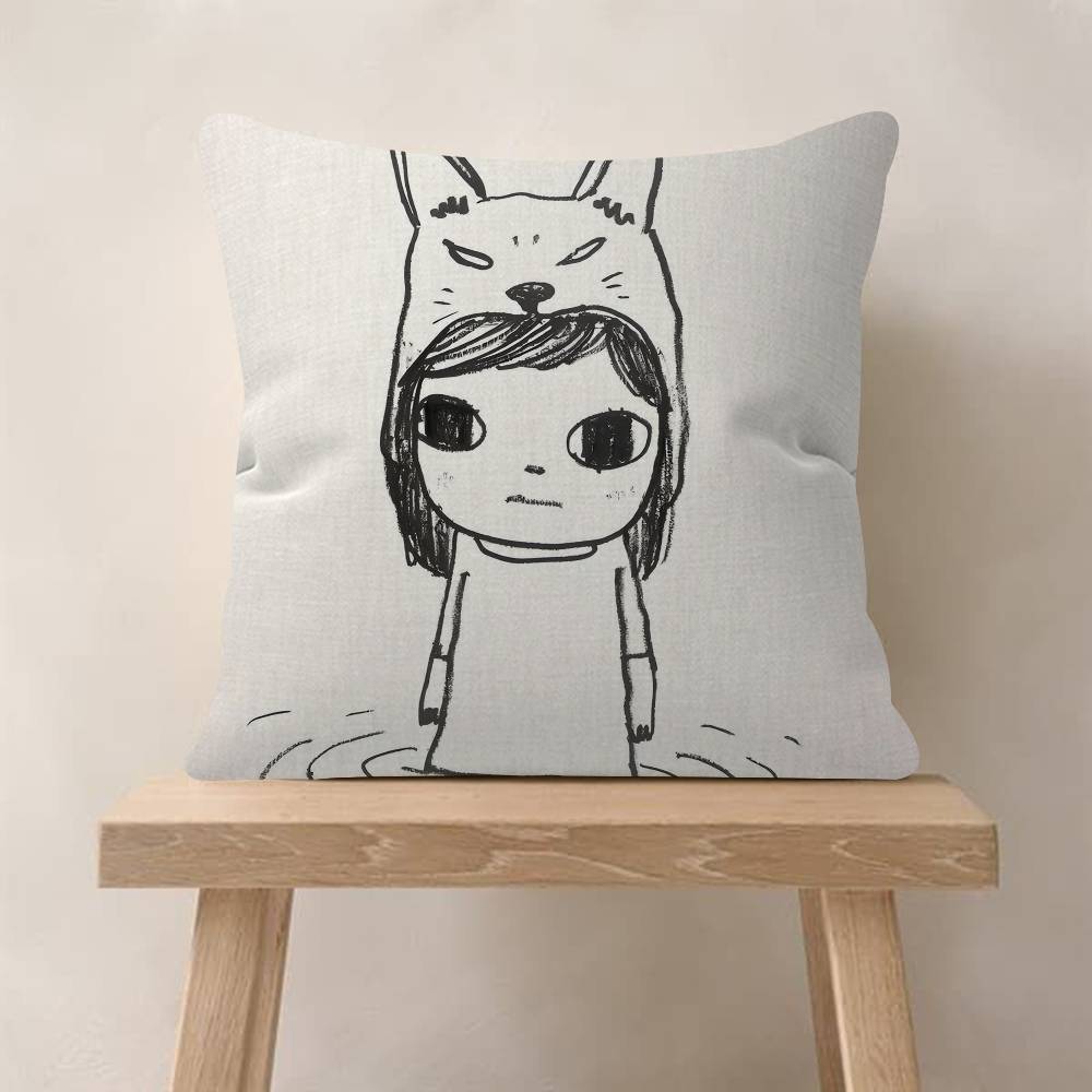 YYoshitomo Nara DDoll Cushion Cover Car Throw Pillow Case For Sofa Car Christmas Gift 40x40cm 45x45cm