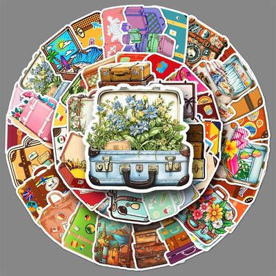 50 Retro Suitcase Graffiti Stickers Personalized Creative Decoration Mobile Suitcase Water Cup Waterproof Stickers