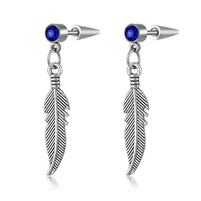 Special Punk Vintage Leaf Stud Drop Earrings For Women Men Jewelry Accessories Silver Color Stainless Feather Earring Brincos