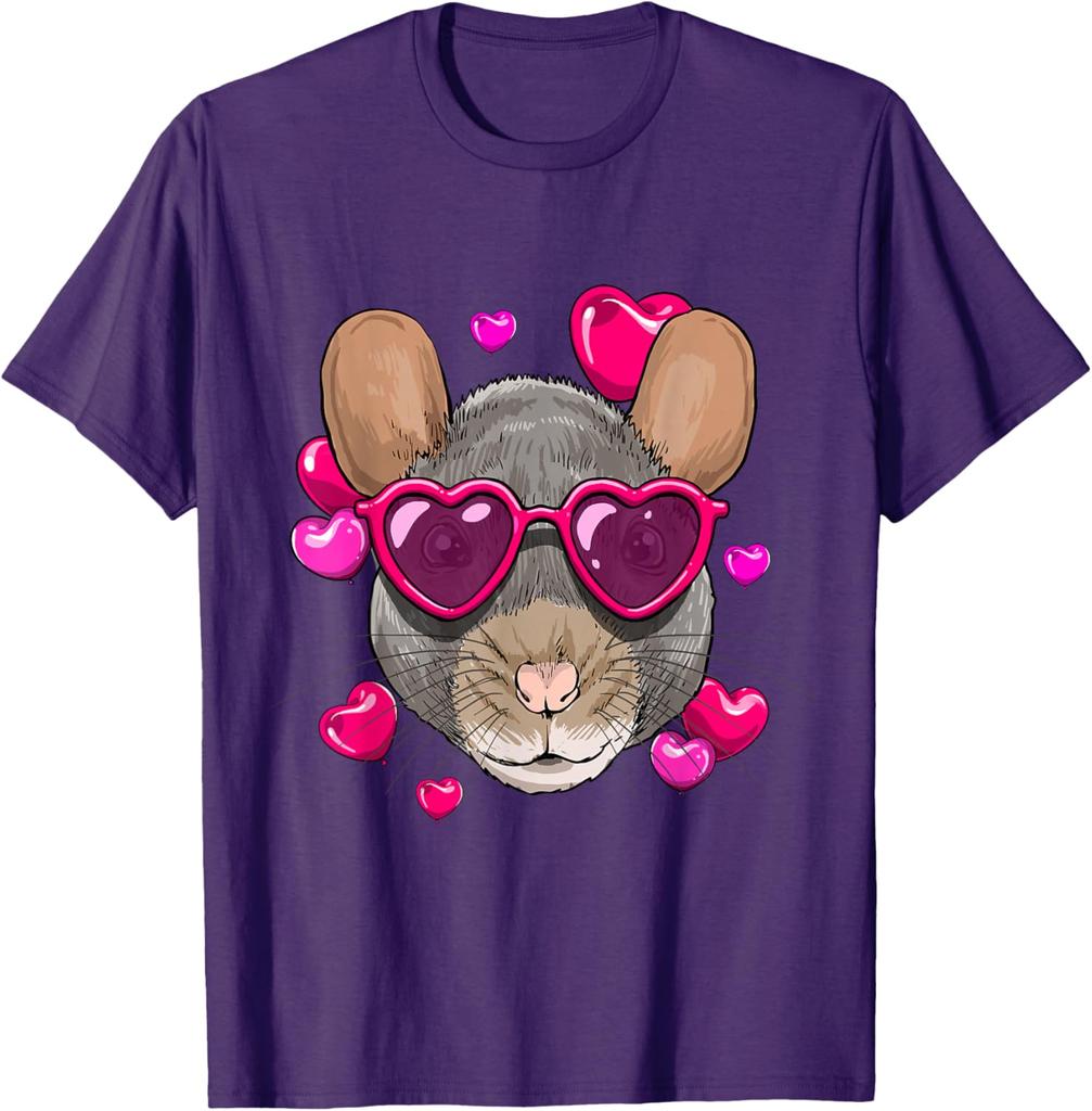Valentine Chinchilla Rat Lover Heart Sunglasses Graphic Tee Cute Rodent Animal T-Shirt