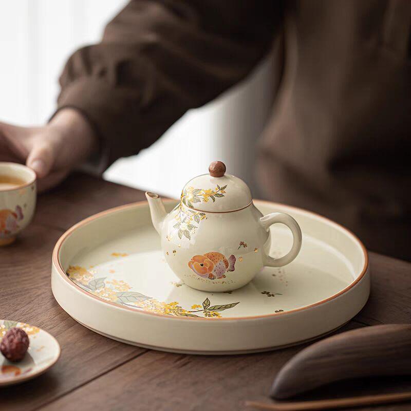 Plant ash big head goldfish teapot ceramic brewing teapot household creative small Chinese retro kung fu teapot