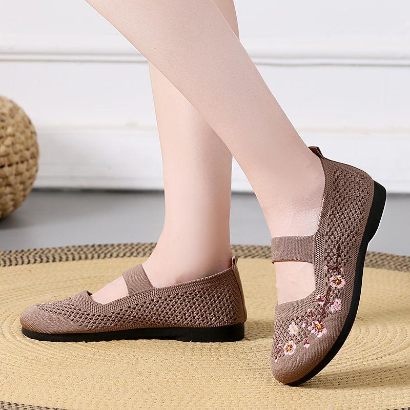 New Spring Lilac Mary Jane Flats Woman Knit Strappy Soft Breathable Loafers Comfortable Womens Walking Shoes Orthopedic Sneaker