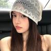 Women's Flower Hollow Slouchy 3D Hat Spring and Summer Thin Korean Style Breathable Large Head Fashionable Head-Wrapping Hat