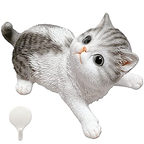 

TATOTTE Realistic Cat Figurine, Cute Wall Hanging Magnet, Mackerel White, Cat, Animal, Soothing Interior Decor, Cat Merchandise, Gift, Includes Mini H