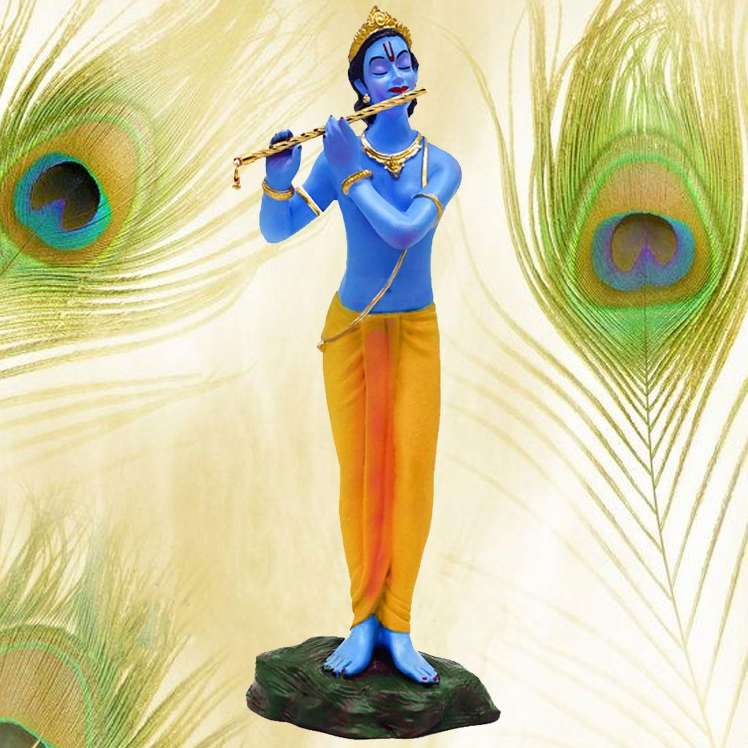 

Статуя Кришны стоящего - Элегантный идол Кришны маленький для домашнего декора - Изысканная фигурка идола Кришны синий