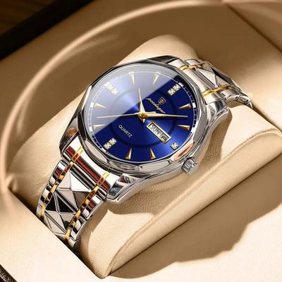 Luxus-Business-Mann-Armbanduhr, wasserdicht, leuchtend, Datum, Woche, Herrenuhr für Männer, Quarzuhr, Edelstahl, Herrenuhren
