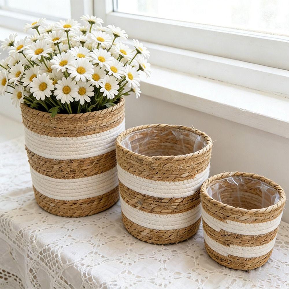 Woven Flower Plant Pot Basket Rattan Rattan Planter Basket Straw Weaving Basket  Plantable Plants
