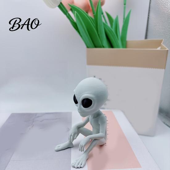Mini Sitting Alien Figure 3D Printed Statue, Sci-Fi UFO Sculpture, Funny Figurine, Environmentally Friendly Figurine Creative Ornament for Home Office