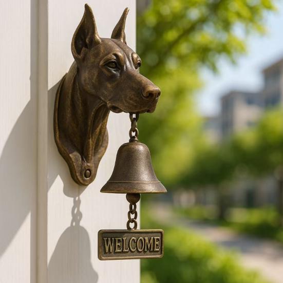 Dog Welcome Bell Doberman Bulldog Door Bell with Welcome Sign Retro Shopkeepers