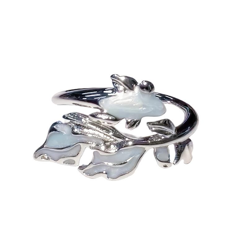 Sea Blue Enamel Fish-Shaped Open Ring Love Fashion High Personality Exquisite Mori Elegant Ring Woman