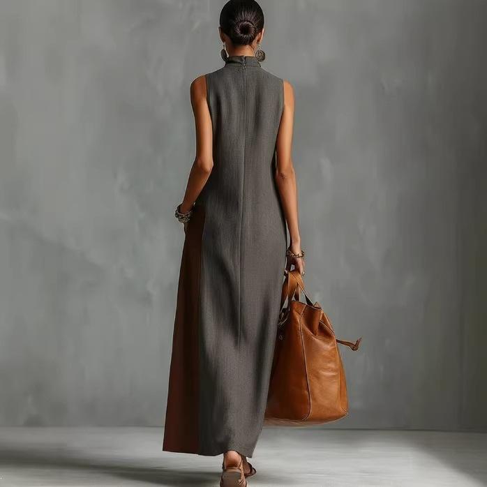 European and American new summer semi-turtleneck dress long color matching fashion women's leisure station
