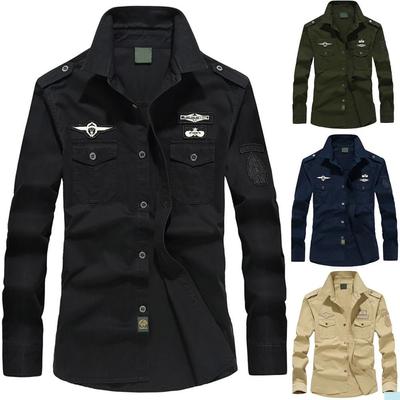 Camicia da uomo autunno casual militare cargo lunga manica camicia slim bottoni camicetta