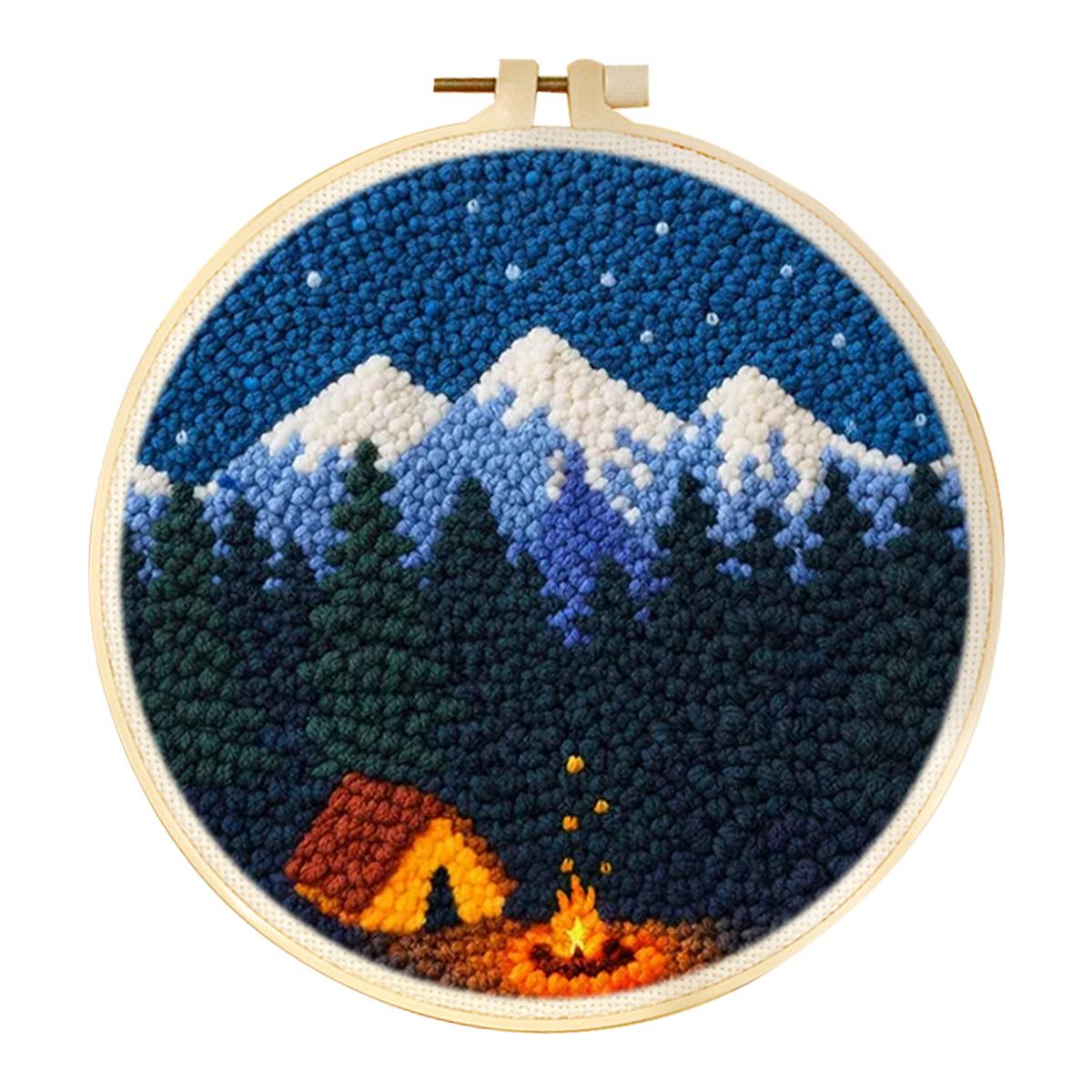 CHENISTORY Scenery Diy Punch Needle Embroidery Starter Kits For Beginner Starry Night DIY Embroidery Set Yarn Painting Arts 20*20cm