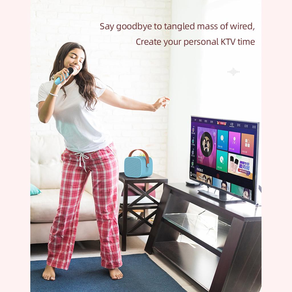 Mini máquina de karaokê BT alto-falante de karaokê com microfones sem fio para adultos e crianças festa em casa