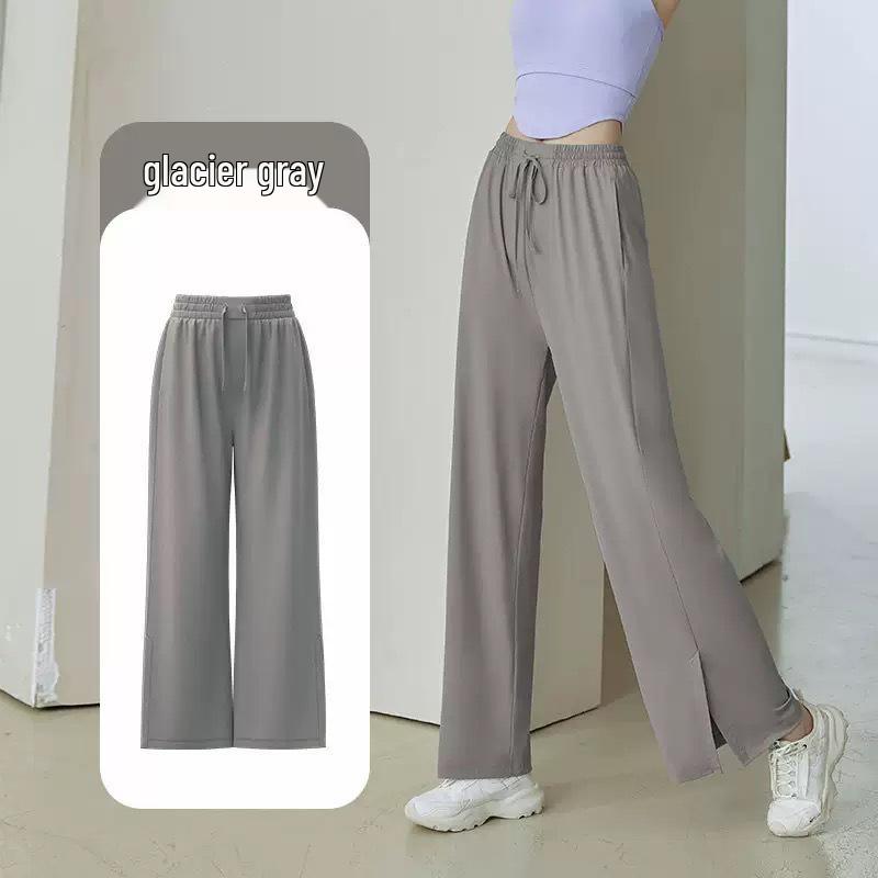 Women's Ice Silk Sun Protection High-Waist Wide-Leg Pants - Lightweight, Quick-Dry, Slimming, Casual, Versatile Summer Wear.